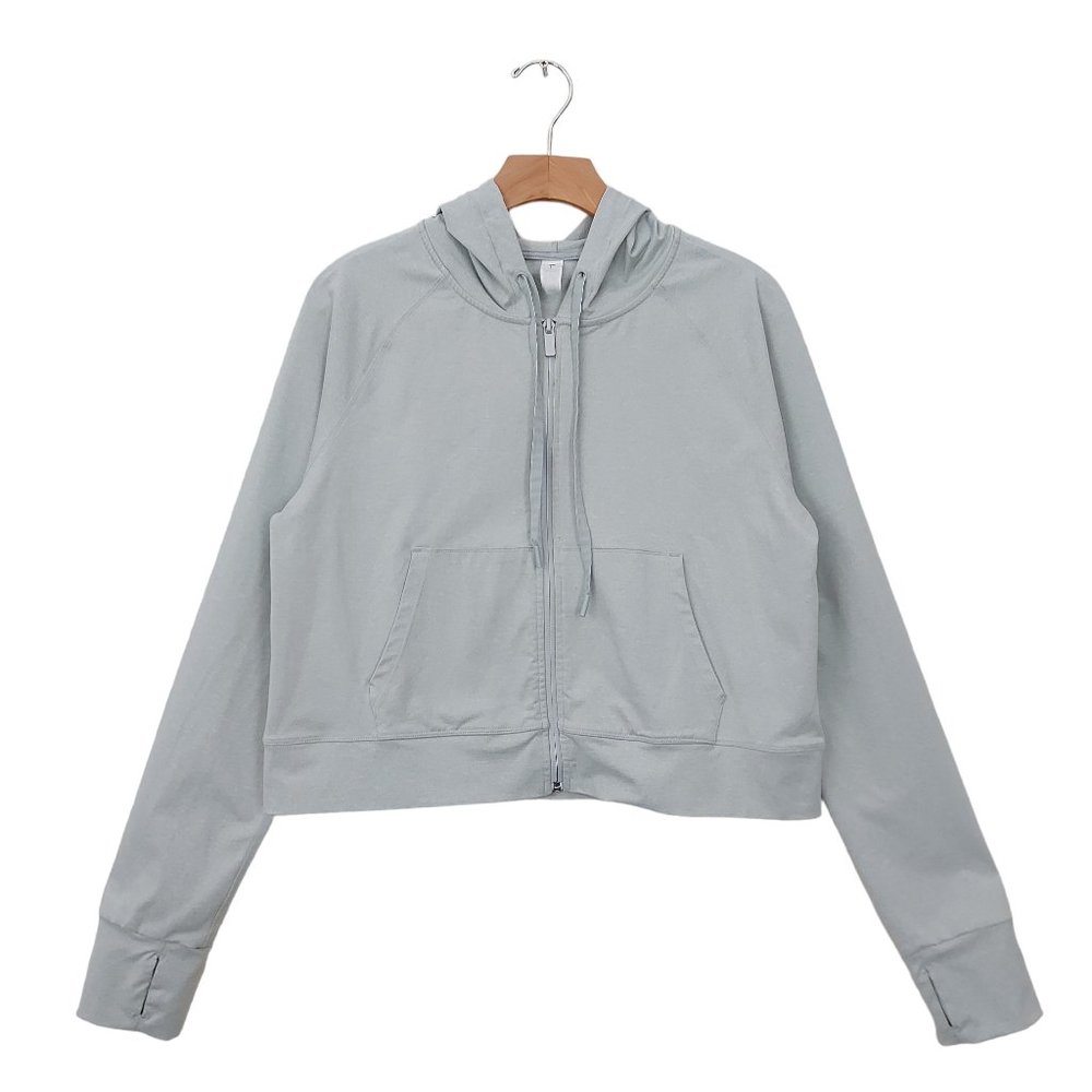 Yogalicious Hoodie Womens Large Light Gray Full Zip Crop Soft Fabric Athletic